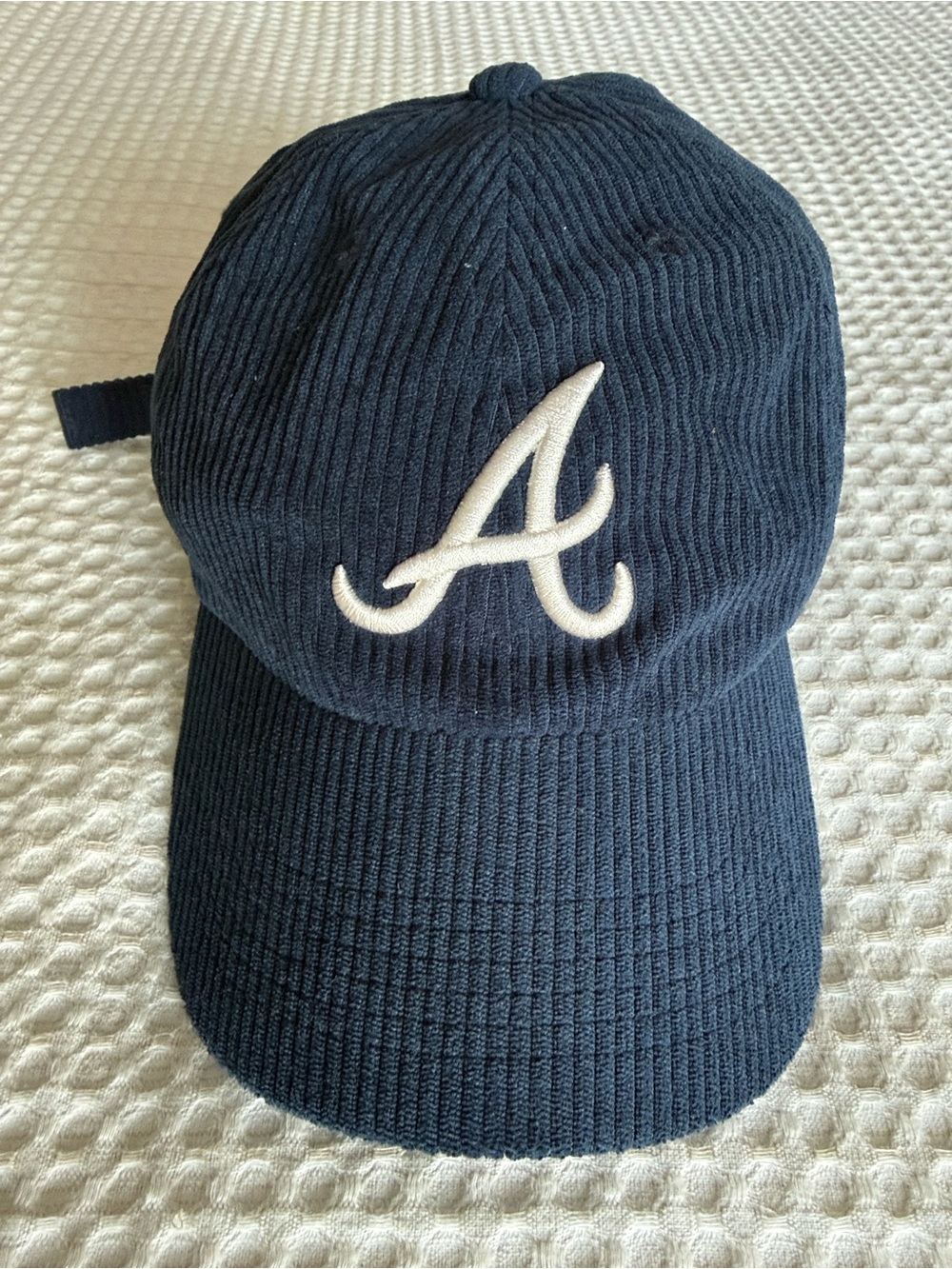 Like new ATL Braves Navy Corduroy Baseball Cap with White 'A' Emblem
